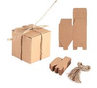 Pssopp Caja de Dulces de Boda de Papel de Papel de Kraft de 50 Piezas con Cuerda de Cáñamo, Cajas de Dulces y Cuerdas de Diseño Simples para Uso Especial del Festival y Cualquier