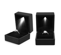 Pssopp Caja de Pantalla de Anillo Iluminado LED Lujoso, Diseño Elegante y Funcional, Protectora y Elegante, Visibilidad Mejorada, Idea, Artesanía Premium, Especialmente (Black)
