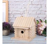 Pssopp Caja Nido para Pájaros, Caja Nido para Periquitos de Pino Macizo, 7,1x6,3x6,7 Pulgadas con Ranura para Alimentador, Refugio de Cría Protegido contra el Viento para Periquitos, Pinzones,