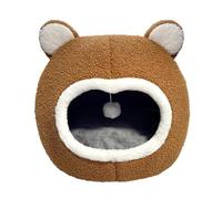 Pssopp Cama para Gatos con Bola Esponjosa Colgante, 34x34x33cm M 37x37x36cm L 42x42x40cm XL Casa Cueva con Osito de Peluche, Espuma Viscoelástica Reversible, Lavable Durante Todo (L)