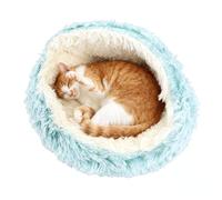 Pssopp Cama para Gatos Semicerrada, Forro Polar Respetuoso con la Piel, Parte Inferior Antideslizante, Diseño Abierto Transpirable, Envolvente de 360 Grados, Cama Calmante para Perros y (Peluche