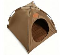 Pssopp Casa de Tienda para Gatos Transpirable con Tapete Extraíble, Casas para Gatos y Tapete para Condominios, Cama Plegable de Lona para Mascotas con Marco de Fibra de Vidrio para Uso en (Café con