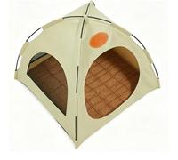 Pssopp Casa de Tienda para Gatos Transpirable con Tapete Extraíble, Casas para Gatos y Tapete para Condominios, Cama Plegable de Lona para Mascotas con Marco de Fibra de Vidrio para Uso en (Beige