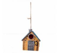 Pssopp Casa para Pájaros de Resina Pintada a Mano, Casa para Pájaros Colgante con Aspecto de Madera con Techo de Paja, Fondo Extraíble para Limpieza, Caja Nido Resistente a la Intemperie para