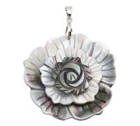 Pssopp Colgante de Conchas de Abalone, Mano de Obra Exquisita de 3 Capas de Flores Hermosas Conhorra Marea para Niñas Regalos de Joyería (Negro plateado)