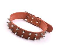 Pssopp Collar de Estilo Punk, Collar con Púas Ajustable de Cuero PU para Perros Medianos y Grandes, Elegante Diseño de Remaches para Mascotas de Moda (Café)