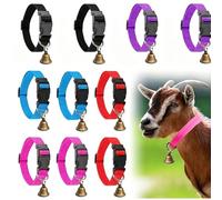 Pssopp Collar para Cabras Ajustable, Nylon Suave con Hebilla de Seguridad | 5 Colores Brillantes con Campanas, Cuello de 13.7 a 20.5 Pulgadas, Campana de Bronce Resistente a la Oxidación, Cinta de