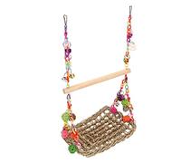 Pssopp Coloridos Juguetes de Hierba Marina con Percha para Pájaro de Mascotas, Columpio de Hamaca Tejida a Mano, y Materiales Seguros, 20x30x48 Cm