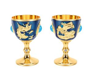 Pssopp Copa con Incrustaciones de Turquesa Vintage, Esmalte Decorativo, 2 uds. (BLUE)