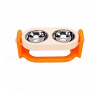 Pssopp Cuenco Elevado Ajustable para Gatos, Diseño de Cuencos Dobles Inclinados Antivómitos, Soporte Dispensador de Agua y Comida para Gatos para Mascotas de Interior (Orange)