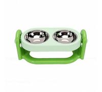 Pssopp Cuenco Elevado Ajustable para Gatos, Diseño de Cuencos Dobles Inclinados Antivómitos, Soporte Dispensador de Agua y Comida para Gatos para Mascotas de Interior (Green)