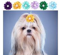 decoración Brasil Perros Lazos, 30Pcs Lazos para el Cabello de Flores Multicolores para Mascotas Decoración Linda del Pelo de Perro Accesorios de Aseo en Forma de Margarita para
