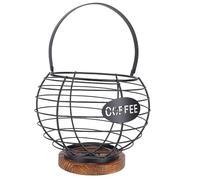 Pssopp Estantes de Almacenamiento Rejilla de Metal Gran Capacidad de Carga Conveniente Organizador de Soporte para Cápsulas de café con Base de Madera para Mostrador de Cocina Cesta de (BLACK)