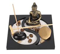 Pssopp Estatua de Adorno de Buda Sentado de Escritorio de jardín Zen con Soporte de Incienso Accesorios de Piedra Decorativa de para Oficina en casa o Escritorio de Trabajo(1907)