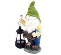 Pssopp Estatua Solar de Jardín, Decoración de Hadas de Resina Impermeable, Escultura de Gnomo con Linterna para Césped de Patio Al Aire Libre