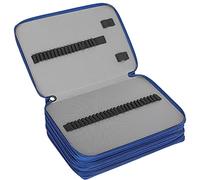 Pssopp Estuche para Lápices de Gran Capacidad, Estuche para Bolígrafos de PU, 252 Agujeros, Bolsa de Papelería con Cremallera de 5 Capas con Correa, Ajuste Ajustable, Diseño Exclusivo (Azul Oscuro)