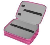 Pssopp Estuche para Lápices de Gran Capacidad, Estuche para Bolígrafos de PU, 252 Agujeros, Bolsa de Papelería con Cremallera de 5 Capas con Correa, Ajuste Ajustable, Diseño Exclusivo (Rosa roja)