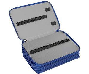 Pssopp Estuche para Lápices de Gran Capacidad, Estuche para Bolígrafos de PU, 252 Agujeros, Bolsa de Papelería con Cremallera de 5 Capas con Correa, Ajuste Ajustable, Diseño Exclusivo (Azul Oscuro)