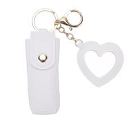 Pssopp Estuche para Lápiz Labial con Espejo, Bolso Portátil, Llavero de Cuero de PU, Soporte para Lápiz Labial para Mujeres, Organización de Viajes y Accesorios de Almacenamiento de Transporte (WHITE)