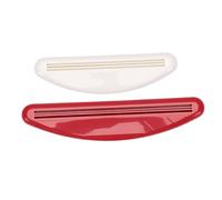 Pssopp Exprimidor de Pasta de Dientes Multiusos, Dispensador de Pasta de Dientes que Ahorra Trabajo, Herramienta Exprimidora de Tubo Colgante para Baño, 2 uds. (Grande roja pequeña blanca)