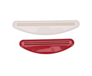 Pssopp Exprimidor de Pasta de Dientes Multiusos, Dispensador de Pasta de Dientes que Ahorra Trabajo, Herramienta Exprimidora de Tubo Colgante para Baño, 2 uds. (Grande blanca pequeña roja)