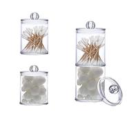 Pssopp Frascos de Almacenamiento de Plástico Transparente, Recipientes con Tapas Extraíbles para Organización del Baño, Almohadillas de Hisopos de Bolas de Algodón, 4 Uds.