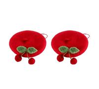 Pssopp Gorro de Boina de Lana de Gato de 2 Piezas, Lazo Rojo Cereza (Sombrero Rojo Cereza)