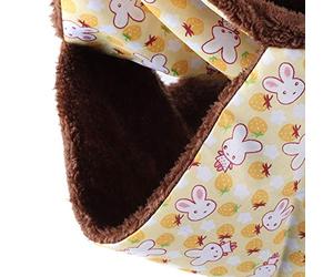 Pssopp Hamaca Pequeña para Mascotas con Nido Cálido de Doble Capa para Loros Ardilla, Saco de Dormir con Bonito Diseño de Conejo Amarillo, 2 Tamaños Disponibles (Talla Grande)