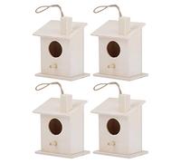 Pssopp Innovador Adorno Colgante de Madera para Casa de Pájaros, Madera de Platano, Forma única, Ideal para Pájaros en Reposo, Decoración de Jardín Al Aire Libre, 4 Uds.