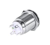 Pssopp Interruptor de Botón LED de 12 Mm Interruptor de Alimentación de Metal Niquelado de Latón Momentáneo 4 Pines 1NO de Descarga Alta IP65 con Anillo de Goma para Control de Panel Exterior (GREEN)