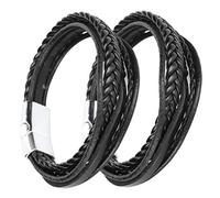 Pssopp Joyas de Puño de Muñeca Vintage de 2 Piezas, Pulsera de Cuero Premium de Botón Magnético con Broche de Acero Inoxidable para Hombres Día de la Madres de Viaje de (Hebilla de aleación Blanca +