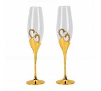 Pssopp Juego de Copas de Champán, Copas Tostadas de Compromiso, Aniversario de Boda, Vaso Alto con Corazón de Diamantes de Imitación, Muestra Burbujas para Parejas (GOLD)