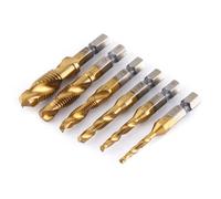 Pssopp Juego de Machos de Roscar de 6 Piezas HSS Taladro y Broca con Revestimiento de Titanio M3 M4 M5 M6 M8 M10 Flauta en Espiral de Vástago Hexagonal de 1,4 Pulgadas para Máquinas Herramienta