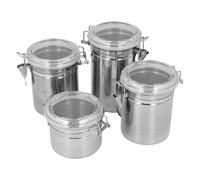 Pssopp Juego de Recipientes de Almacenamiento Herméticos, Tarro Sellado de Acero Inoxidable, 4 Piezas para café en Grano, té, Leche en Polvo, Cierre de Frescura, Fácil de Limpiar, Uso en Mostrador de