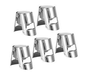 Pssopp Juego de Tapones para Botellas de Champán, Sellador de Vino Espumoso de Acero Inoxidable y Silicona, Paquete de 5, Diseño de Bloqueo a Presión de 2,2 Pulgadas para Restaurante, Bar, Cocina,