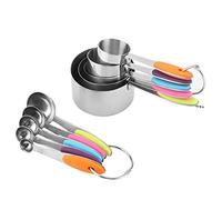 Pssopp Juego de Tazas y Cucharas Medidoras de Acero Inoxidable, 10 Uds., Color íris con de Silicona para Hornear y Cocinar