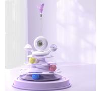 Pssopp Juguete de Torre de Bolas para Gatos de 4 Capas, Juego Interactivo para Mascotas con Plumas de Hierba Gatera, Fomenta el Tiempo de Juego Divertido para Gatos (Taro Morado)