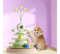 Pssopp Juguete de Torre de Bolas para Gatos de 4 Capas, Juego Interactivo para Mascotas con Plumas de Hierba Gatera, Fomenta el Tiempo de Juego Divertido para Gatos (Green)