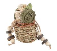 Pssopp Juguete para Masticar Conejos, Cesta de Paja Colgante con Pasto Marino y Madera de Manzano para Hámsteres, Chinchillas y Cobayas, Salud