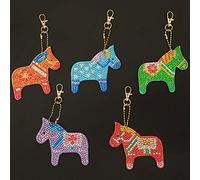 Pssopp Llavero con Pintura de Diamante para Manualidades, Caballo de Colores, Colgante de Resina con Diamantes, Artesanías Bordadas con Herramientas para Bolso de Coche, Cartera,