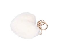 Pssopp Llavero con Pompón en Forma de Corazón de Felpa Suave y Esponjoso con Anillo de Aleación de Zinc para Mochila, Bolso, Bolso de Regalo DIY, Llavero con Dije, Cordón (WHITE)