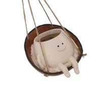Pssopp Macetero con Cara Colgante, Macetero con Cabeza de Flor Oscilante de Resina, 14 X 10,2 X 14 Cm, Diseño Sonriente para Interiores y Exteriores, Suculentas, Hierbas, Decoración del Hogar,