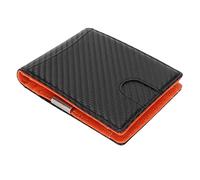 Pssopp Men -Kohlefaser -Slim Billet con Bloqueo, 10 Ranuras para Tarjetas con Gran Capacidad y Clamp/Holder de Dinero, para Llevar Tarjetas de Visita. Elegante y Práctico (Negro con Interior Naranja)