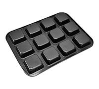 Pssopp Mini Moldes Antiadherentes para Hornear Pan, Molde para Brownie de Acero Al Carbono de 12 Cavidades con Borde Enrollado para Hornear Mini Pasteles, (Molde para cuadrado negro extra