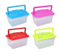 Pssopp Mini Tanque de Peces de Plástico Portátil de 4 Piezas, Mini Acuario de Mano con Asa de Plástico Transparente, Pequeño Portador de Mascotas, Tanque de Tortuga de Viaje (Patrón de mar de Peces