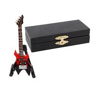 Pssopp Modelo de bajo en Miniatura de 3,9 Pulgadas, Instrumento de Madera con Soporte y Estuche para Decoración del Hogar y Accesorios para Casa de Muñecas (Bajo eléctrico punta roja de 10cm.)