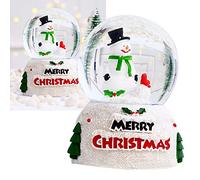 Pssopp Navidad Bola de Cristal Brillante Adorno Luz Nocturna de Resina de Vidrio Pintada a Mano con Batería LR41 Decoración de Escritorio para Vacaciones en Casa Oficina Niños Muñeco de Nieve Grande