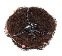 Pssopp Nido de Pájaro de Ratán, Juguete para Loros, Columpio, Juguete para Masticar con Campanas para Loros Pequeños y Medianos, Accesorios para Jaulas de Pájaros, Soporte de Escalada (27 * 20cm)