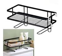 Pssopp Organizador de Baño sobre Inodoro, Estante de Hierro Impermeable para Inodoro, Almacenamiento de Gran Capacidad para Toallas y Artículos de Tocador (Negro de una Sola Capa)