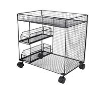 Pssopp Organizador de Gabinete de Cocina, Designación de Alambre de Hierro Transpirable Que Ahorra un Estante de Almacenamiento Móvil Multifuncional con Ruedas con Cerradura Giratoria (Black)